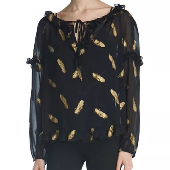 The Kooples | EUC Women’s Metallic Feathers Muslin Top in Black Size M - Picture 2 of 8